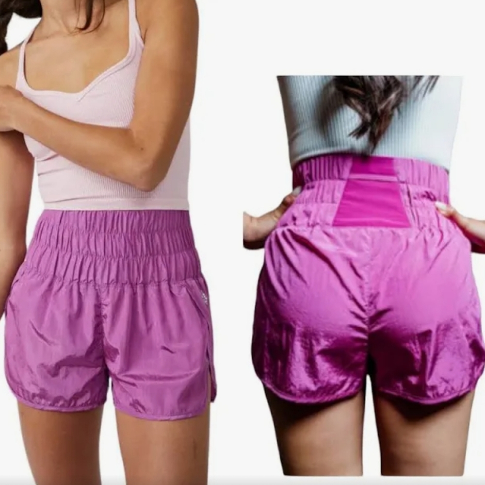 FP Nylon running shorts hot pink fuscia with back mesh pocket "The Way" Movement